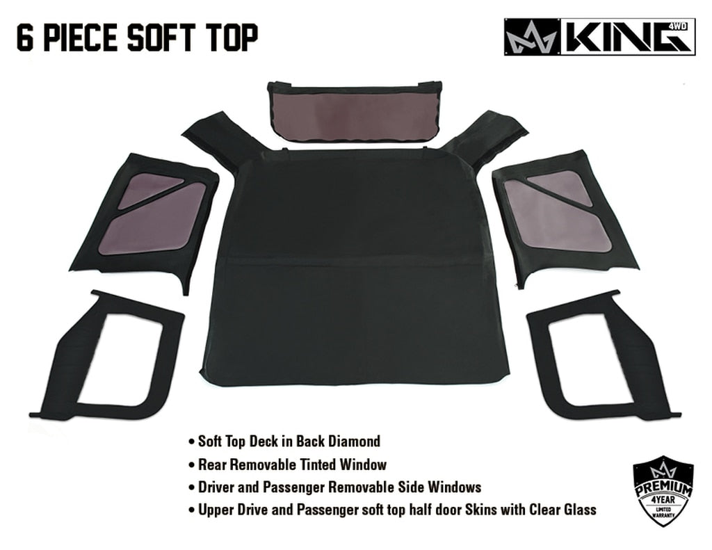 King 4WD | Soft Tops | Jeep TJ Replacement Soft Top With Tinted Windows Upper Doors For 97-06 Wrangler TJ Black Diamond King 4WD | 14010135T