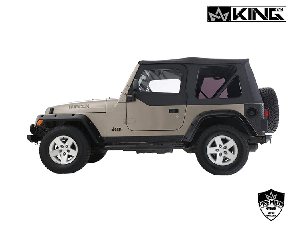 King 4WD | Soft Tops | Jeep TJ Replacement Soft Top With Upper Doors For 97-06 Wrangler TJ Black Diamond King 4WD | 14010135