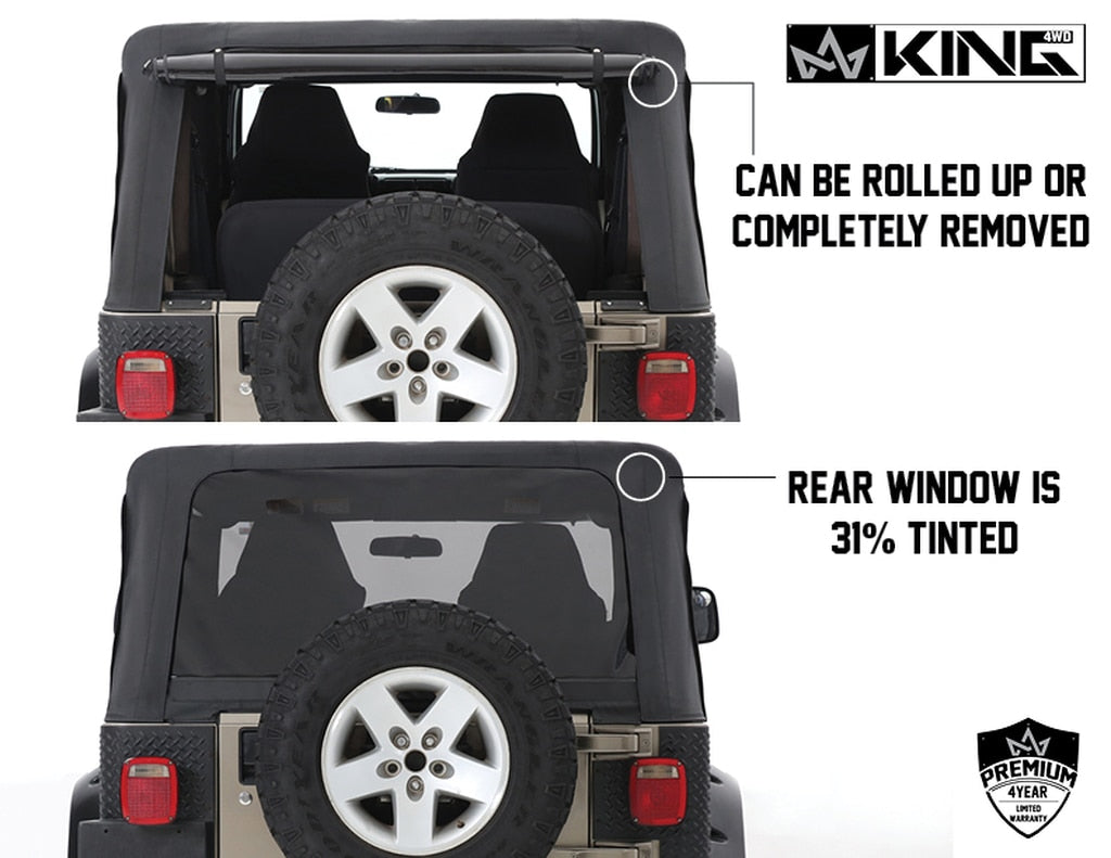 King 4WD | Soft Tops | Jeep TJ Replacement Soft Top With Upper Doors For 97-06 Wrangler TJ Black Diamond King 4WD | 14010135
