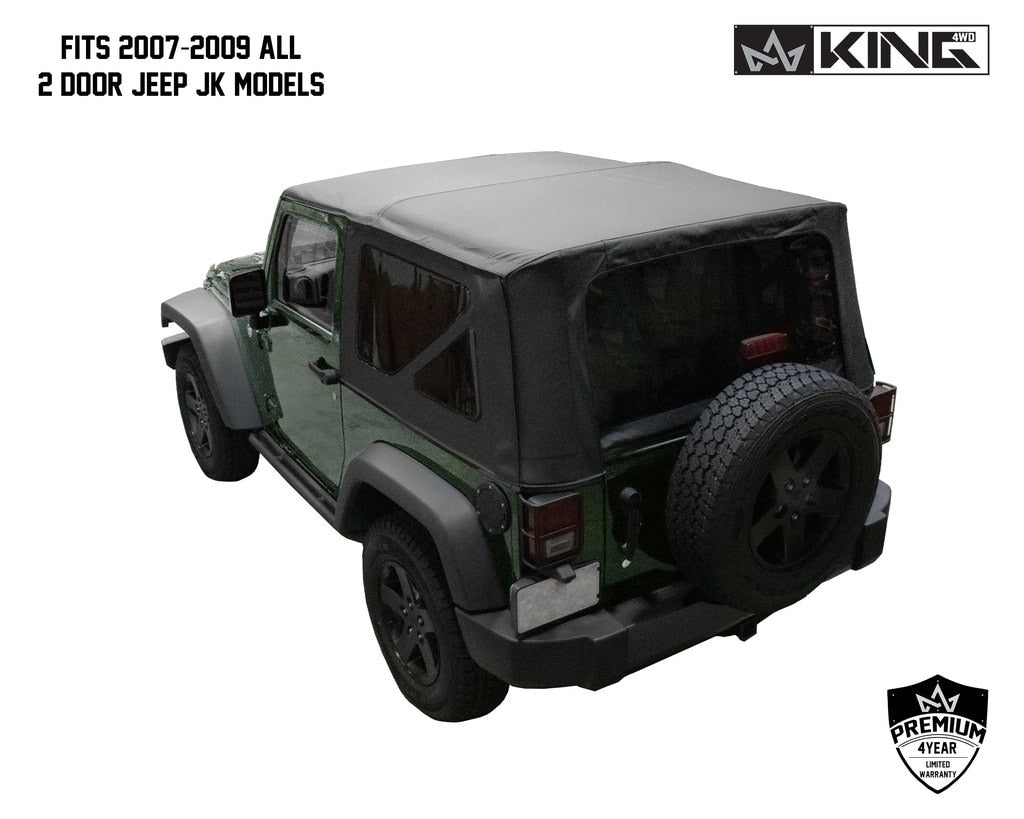 King 4WD | Soft Tops | Jeep JK Replacement Soft Top Tinted Windows For 07-09 Wrangler JK 2 Door Black Diamond King 4WD | 14010335