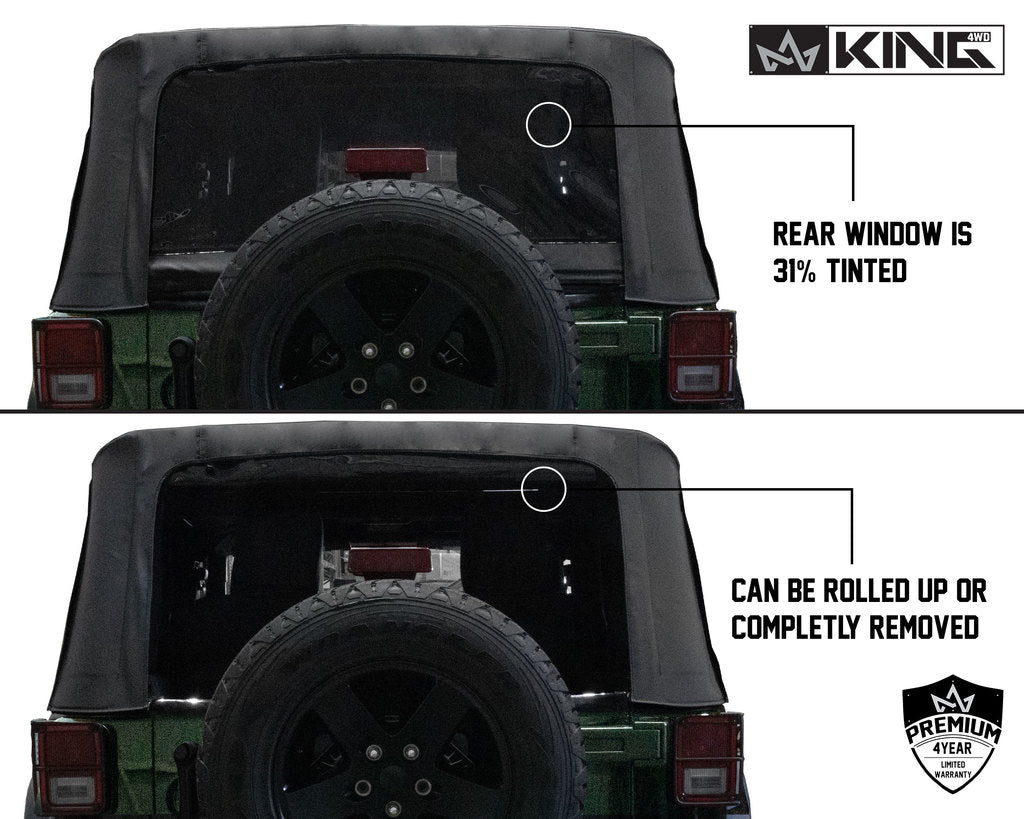 King 4WD | Soft Tops | Jeep JK Replacement Soft Top Tinted Windows For 07-09 Wrangler JK 2 Door Black Diamond King 4WD | 14010335