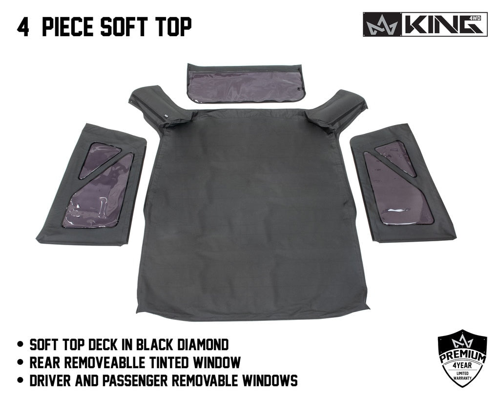 King 4WD | Soft Tops | Jeep JK Replacement Soft Top Tinted Windows For 07-09 Wrangler JK 2 Door Black Diamond King 4WD | 14010335