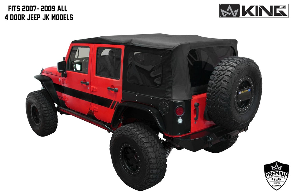 King 4WD | Soft Tops | Jeep JK Replacement Soft Top Tinted Windows For 07-09 Wrangler JK 4 Door Black Diamond King 4WD | 14010435