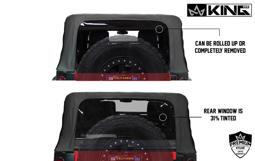 King 4WD | Soft Tops | Jeep JK Replacement Soft Top Tinted Windows For 07-09 Wrangler JK 4 Door Black Diamond King 4WD | 14010435