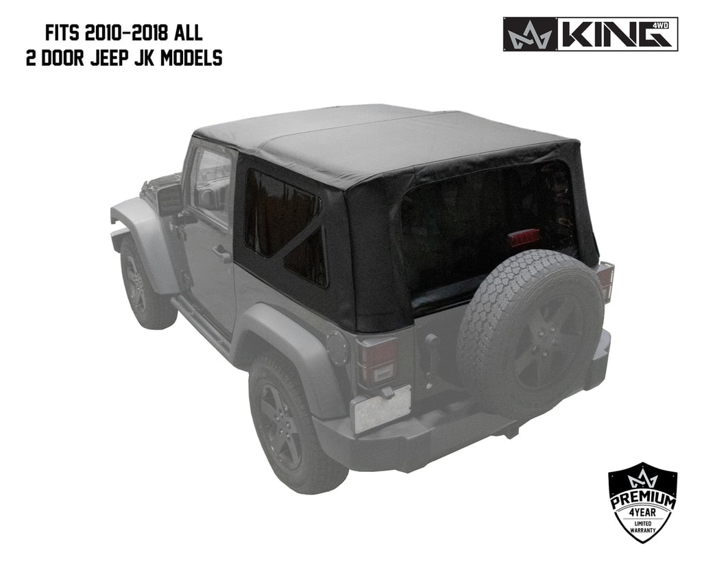 King 4WD | Soft Tops | Jeep JK Replacement Soft Top Tinted Windows For 10-18 Wrangler JK 2 Door Black Diamond King 4WD | 14010535
