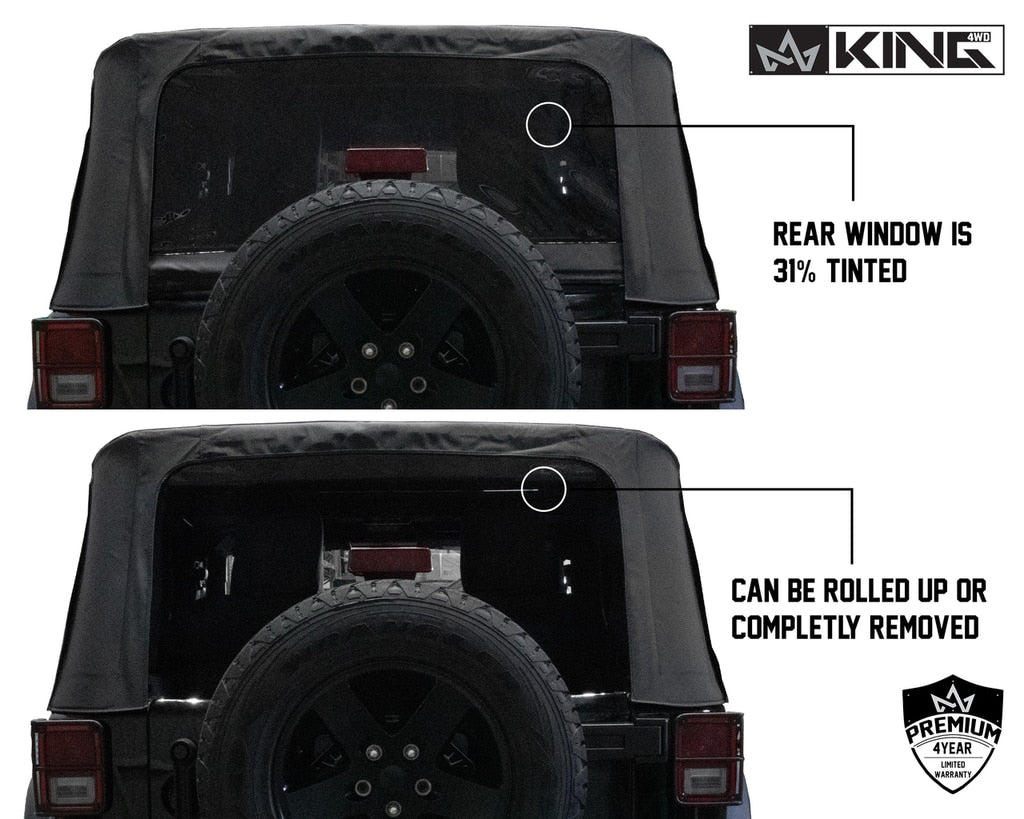 King 4WD | Soft Tops | Jeep JK Replacement Soft Top Tinted Windows For 10-18 Wrangler JK 2 Door Black Diamond King 4WD | 14010535