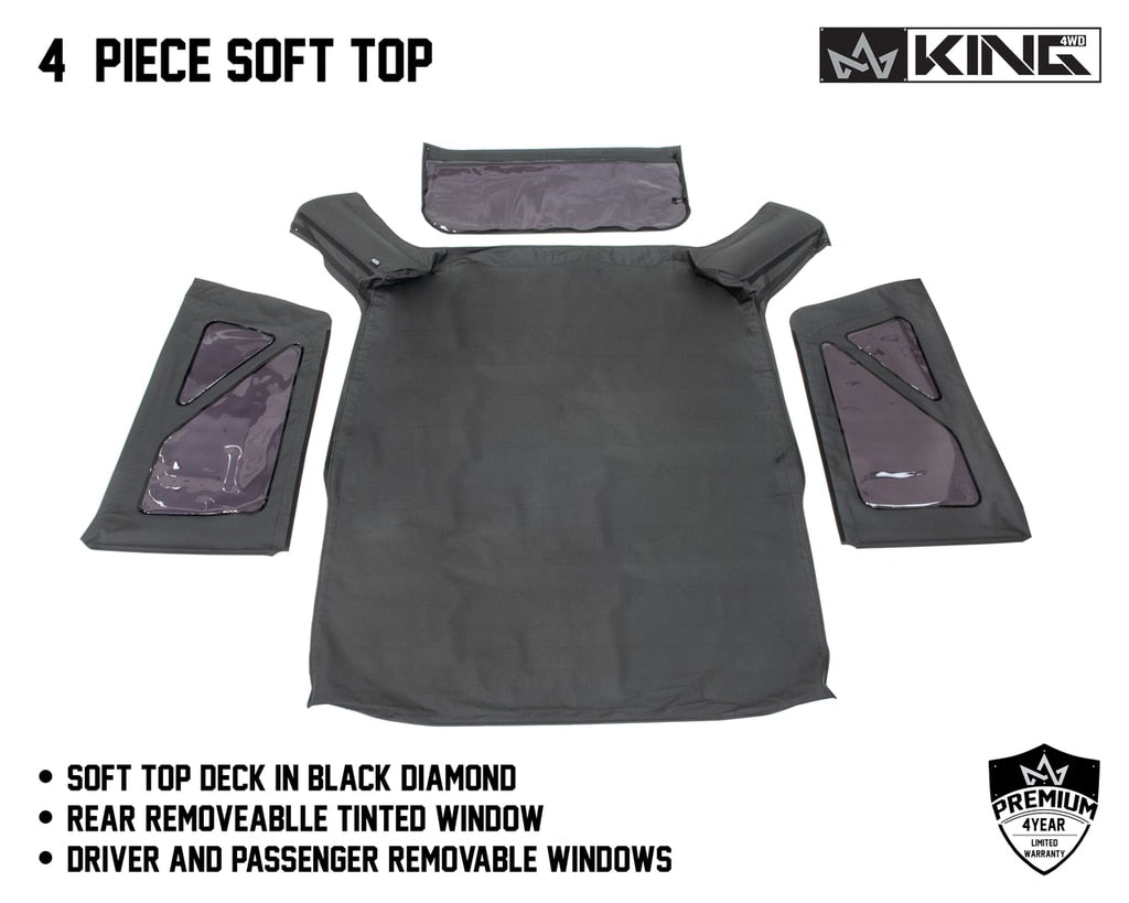 King 4WD | Soft Tops | Jeep JK Replacement Soft Top Tinted Windows For 10-18 Wrangler JK 2 Door Black Diamond King 4WD | 14010535