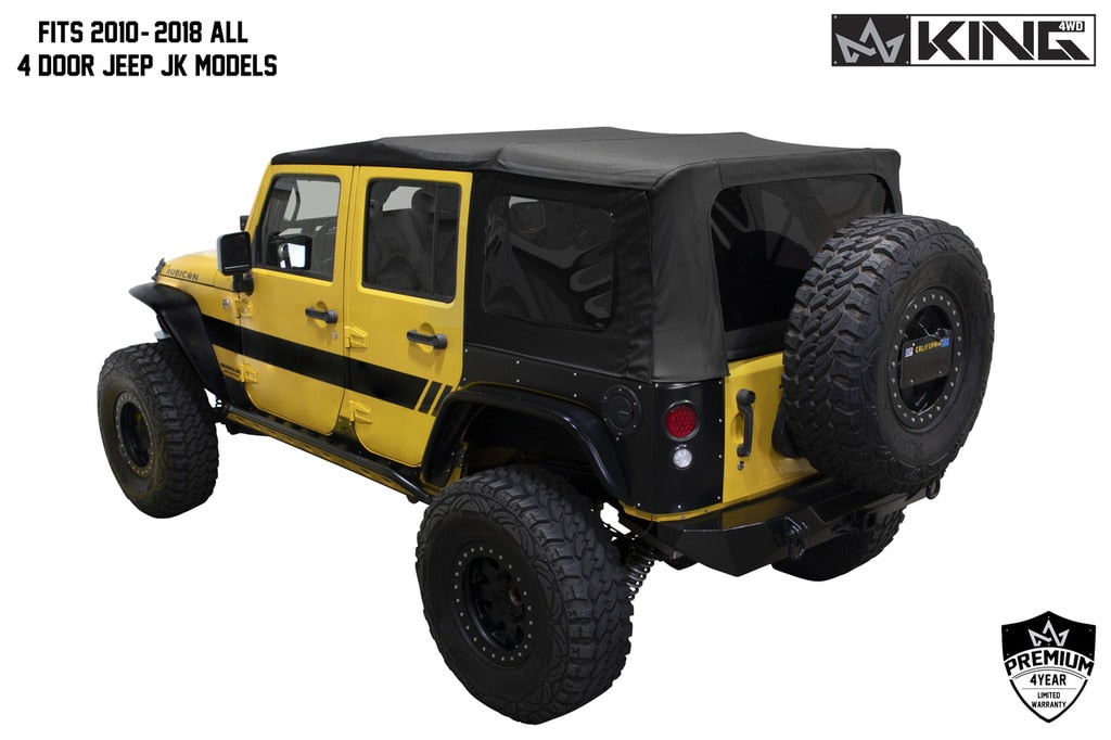 King 4WD | Soft Tops | Jeep JK Replacement Soft Top Tinted Windows For 10-18 Wrangler JK 4 Door Black Diamond King 4WD | 14010635