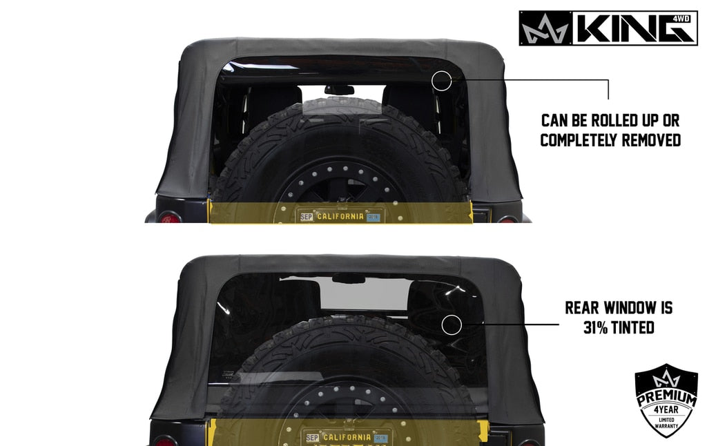 King 4WD | Soft Tops | Jeep JK Replacement Soft Top Tinted Windows For 10-18 Wrangler JK 4 Door Black Diamond King 4WD | 14010635