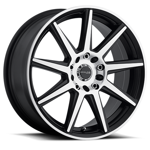 RACELINE | Aluminum Wheels | Aluminum Wheels 18x7.5 Storm 144M Machined Spoke-Machined Outer Lip Satin Black 42 Offset 5 on 108/5 on 114.3 Bolt Pattern 72.62 Bore Raceline | 144M-87592+42