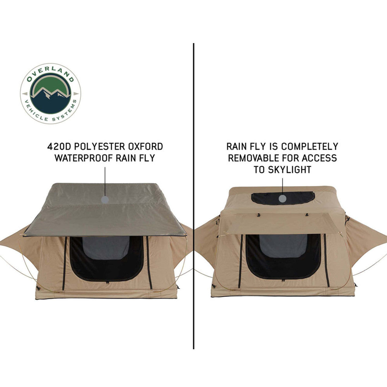 OVS | Roof Top Tent | LD TMBK 3 Roof Top Tent With Annex - Tan Base With Green Rain Fly, Black Aluminum Base, Black Ladder Overland Vehicle Systems | 18119733