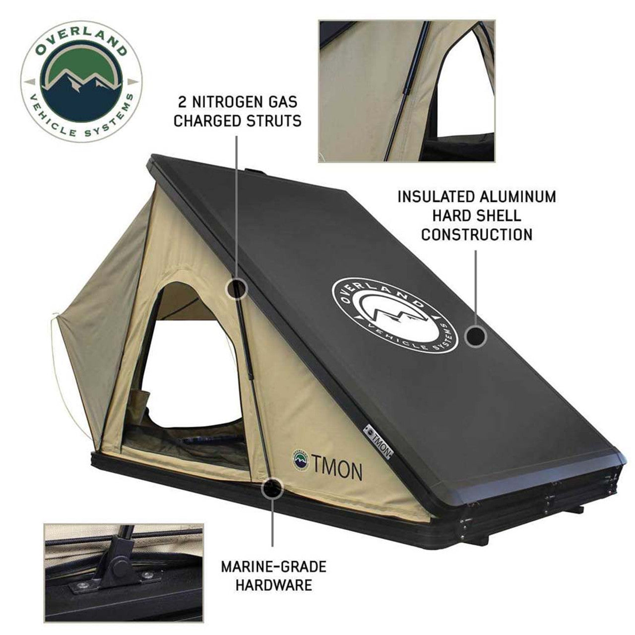 OVS | Tent Annex Room | LD TMON Clamshell Aluminum Hard Shell Roof Top Tent - 2 Person Capacity, Tan Body & Green Rainfly | 18119935