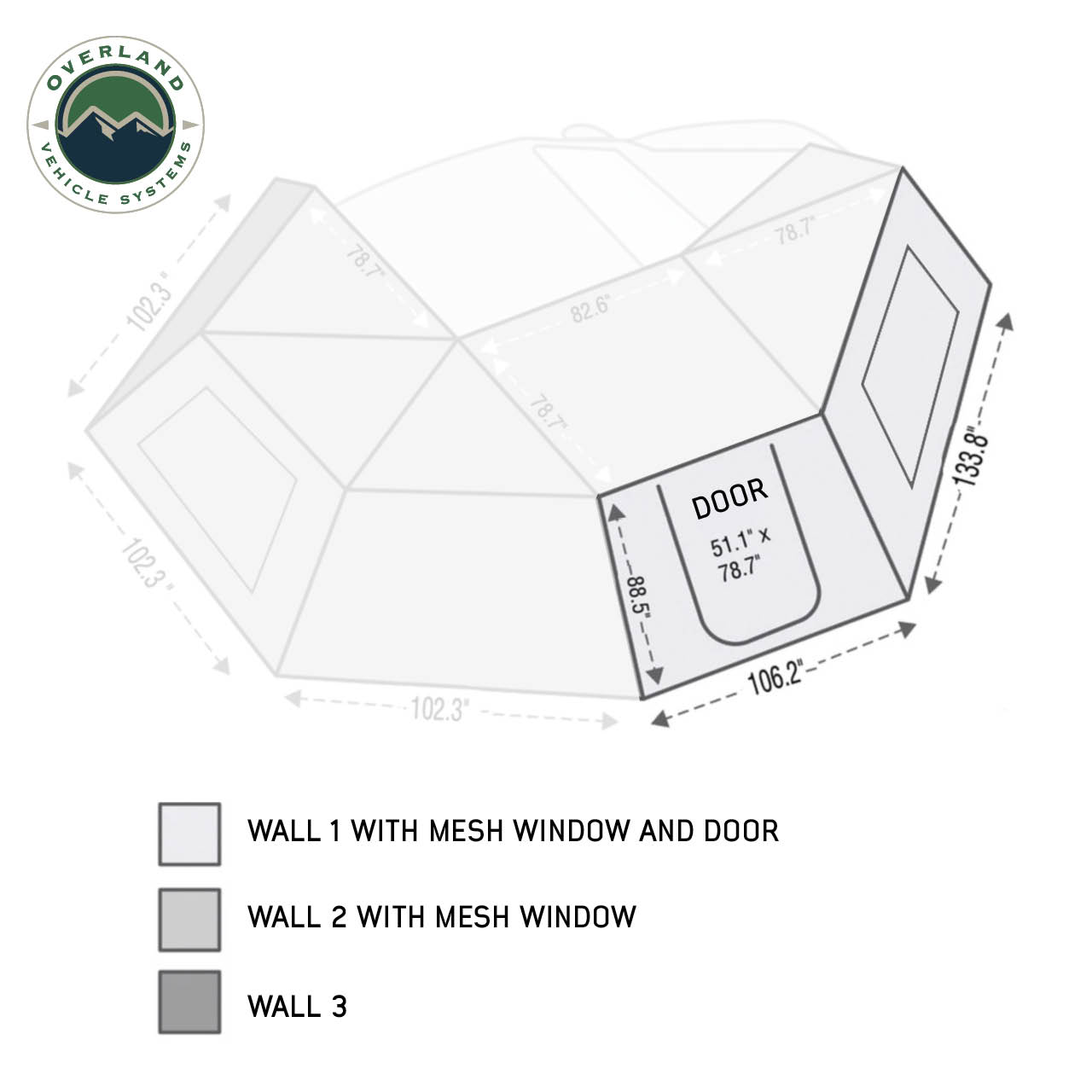 OVS | Roof Top Tent | HD Nomadic 270 Degree Awning Wall 1 with Door & Window - Passenger Side | 18129910