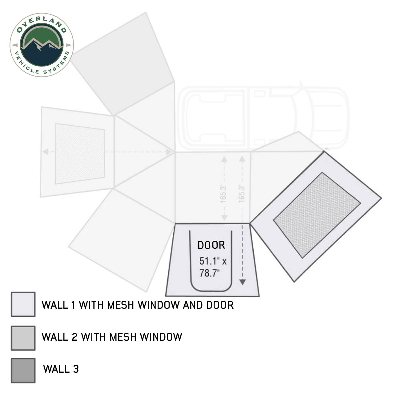 OVS | Roof Top Tent | HD Nomadic 270 Degree Awning Wall 1 with Door & Window - Passenger Side | 18129910