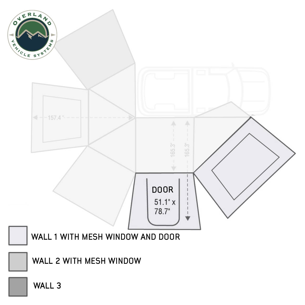 OVS | Roof Top Tent | HD Nomadic 270 Degree Awning Wall 1 with Door & Window - Passenger Side | 18129910