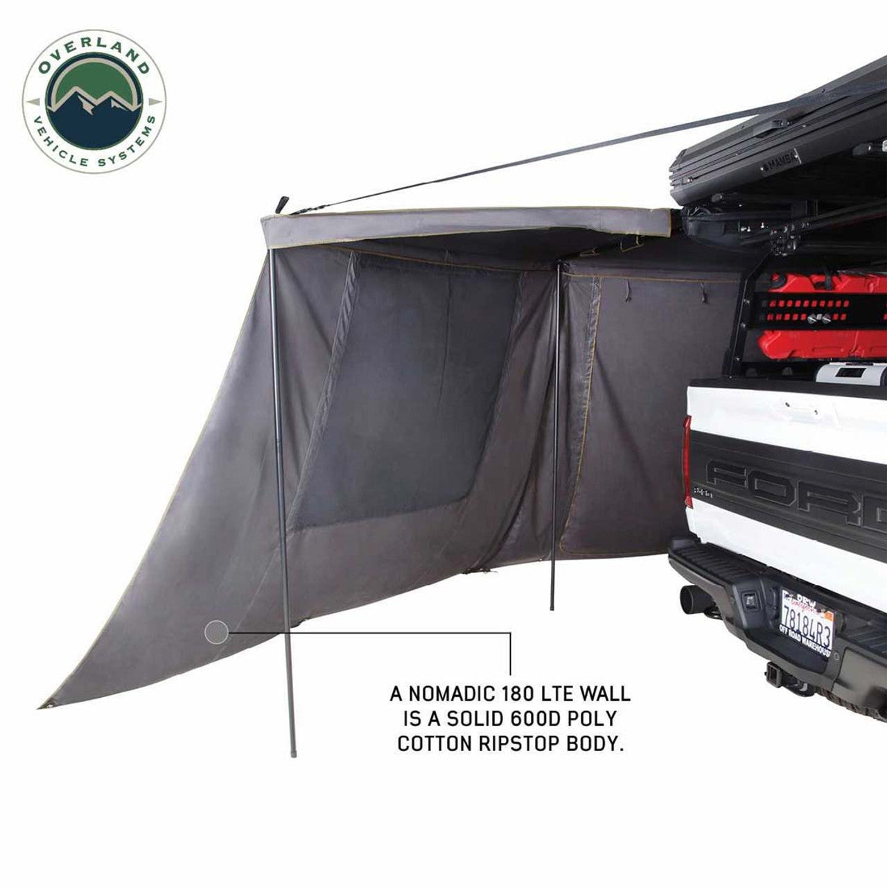 OVS | Portable Awning | HD Nomadic 180 - LTE Awning Wall, Universal, Grey Body, Green Trim W/Storage Bag Overland Vehicle Systems | 18159919