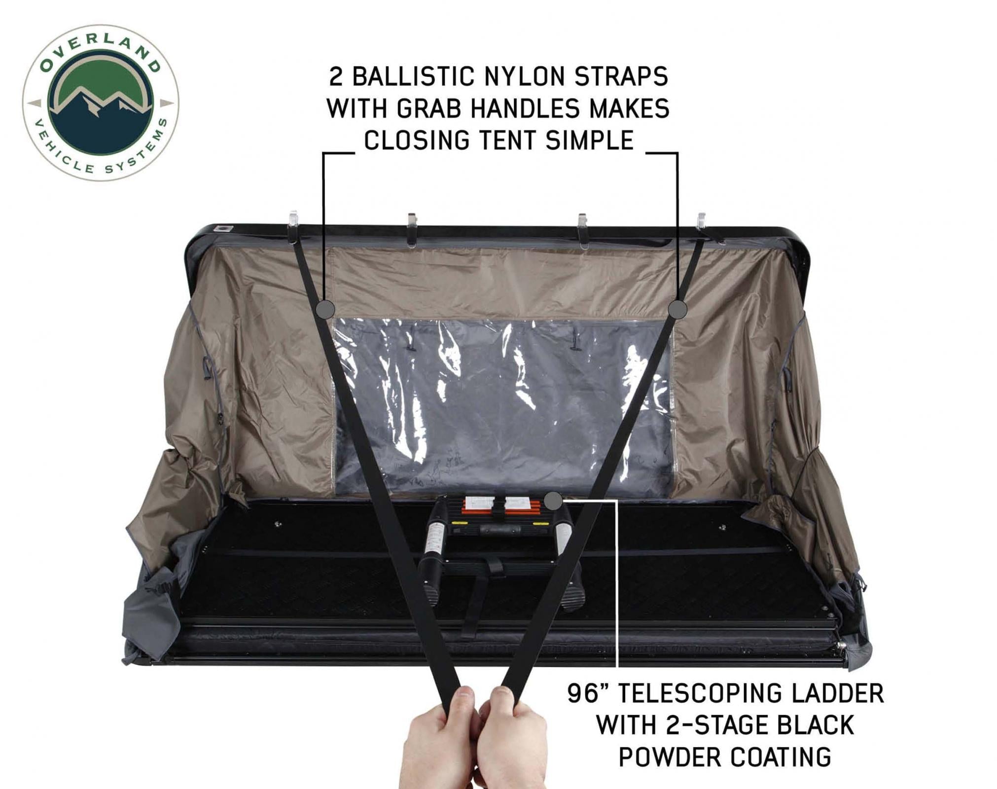 OVS | Roof Top Tent | HD Bushveld II Cantilever Hard Shell Roof Top Tent Grey Body & Tan Rainfly | 18189901
