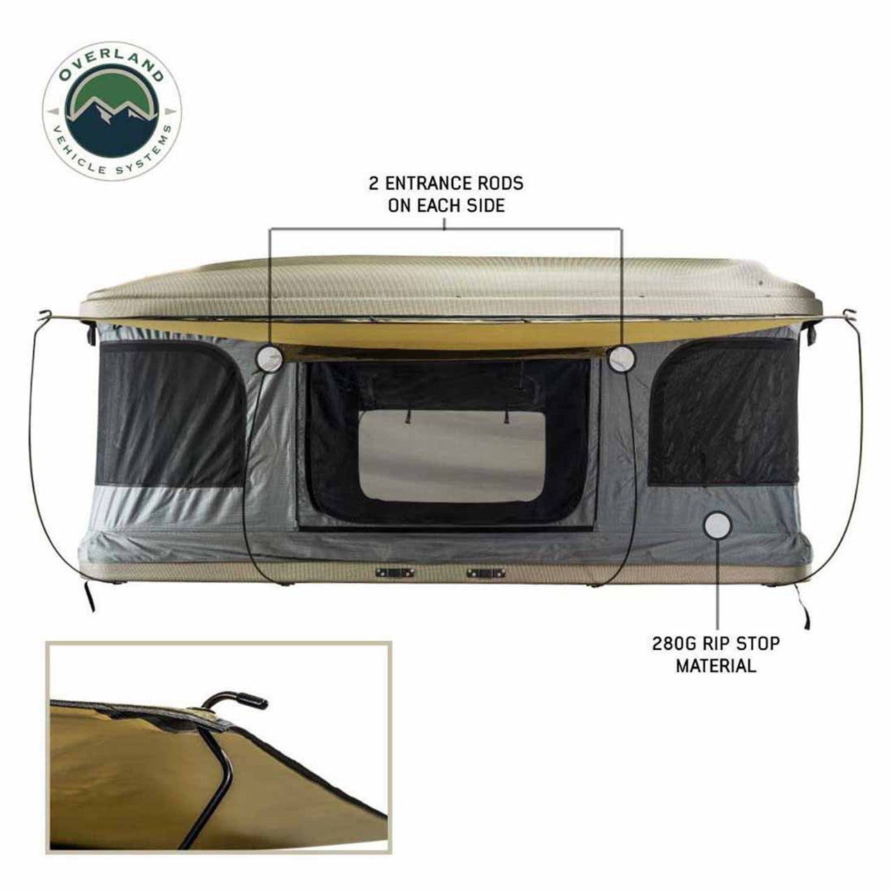 OVS | Roof Top Tent | HD Bundu 2 - Hard Shell Pop Up Roof Top Tent, 2 Person, Grey Body and Black Rainfly Overland Vehicle Systems | 18199901