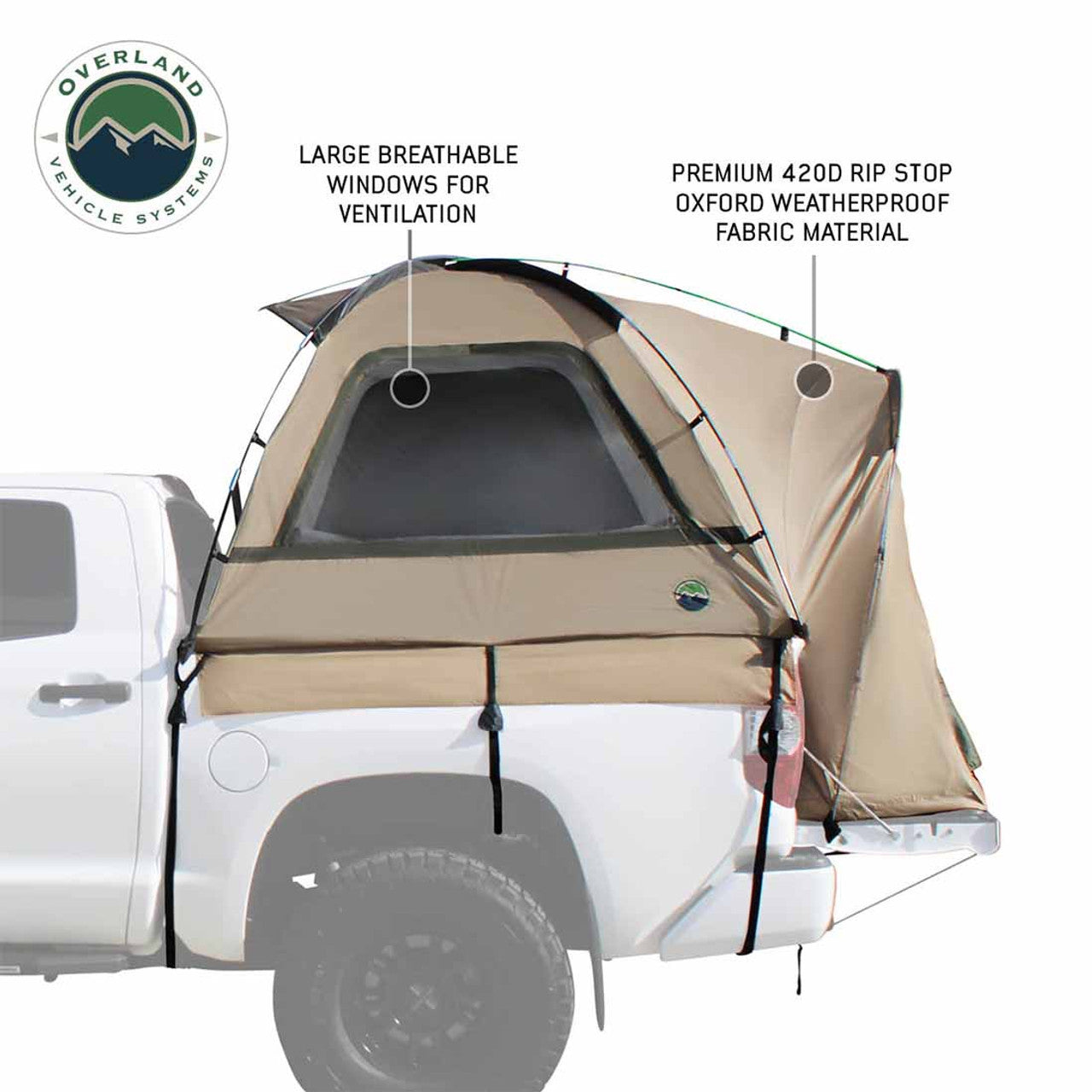 OVS | Tent | LD TACT - Bed Tent Full Size 6.5 Foot, Tan Body and Green Rainfly Overland Vehicle Systems | 18252542