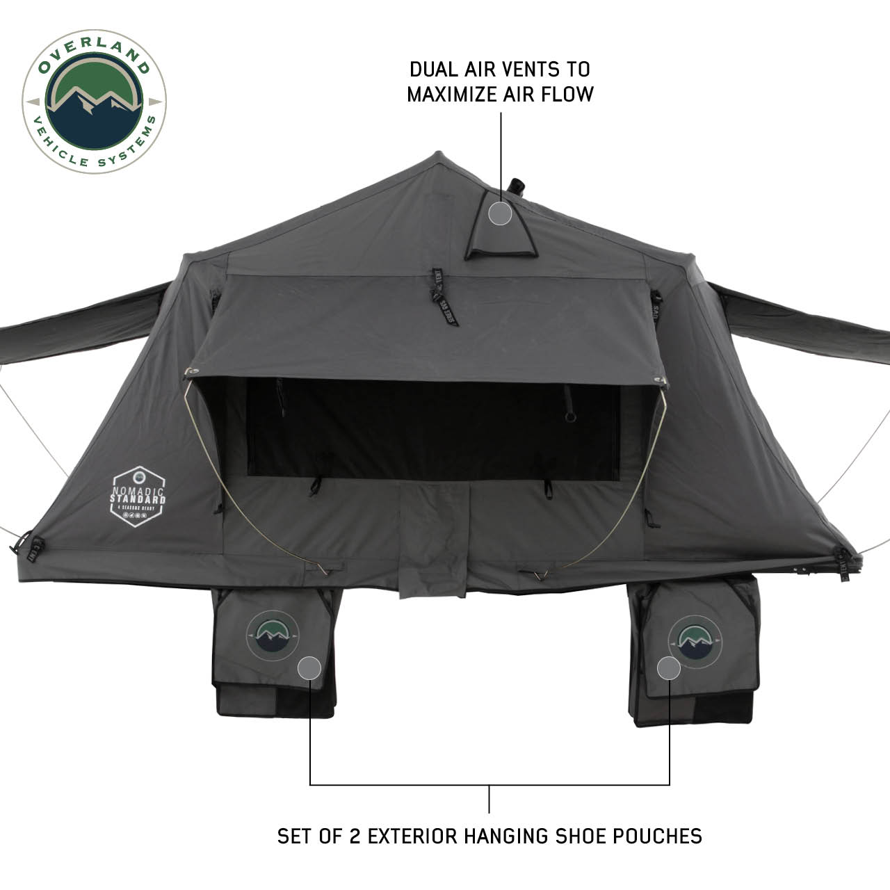 OVS | Roof Top Tent | HD Nomadic 3 Standard Soft Shell Roof Top Tent, Grey Body & Green Rainfly | 18439936