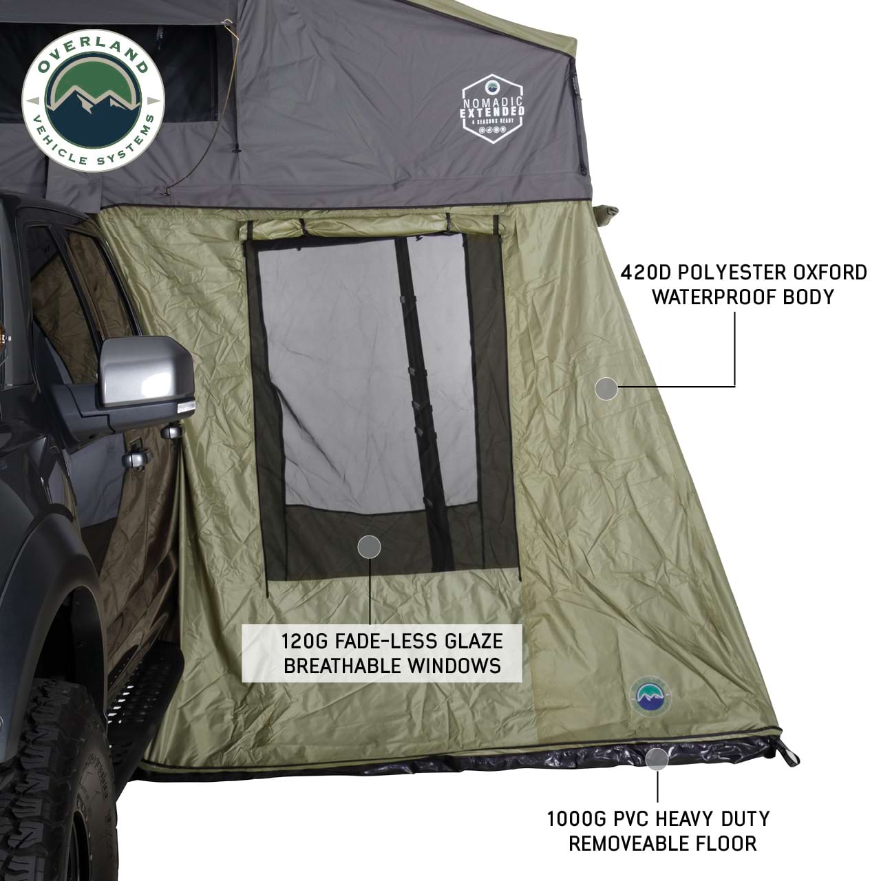 OVS | Tent Annex Room | HD Nomadic 3 Roof Top Tent Annex Green Base With Black Floor & Travel Cover | 18539936