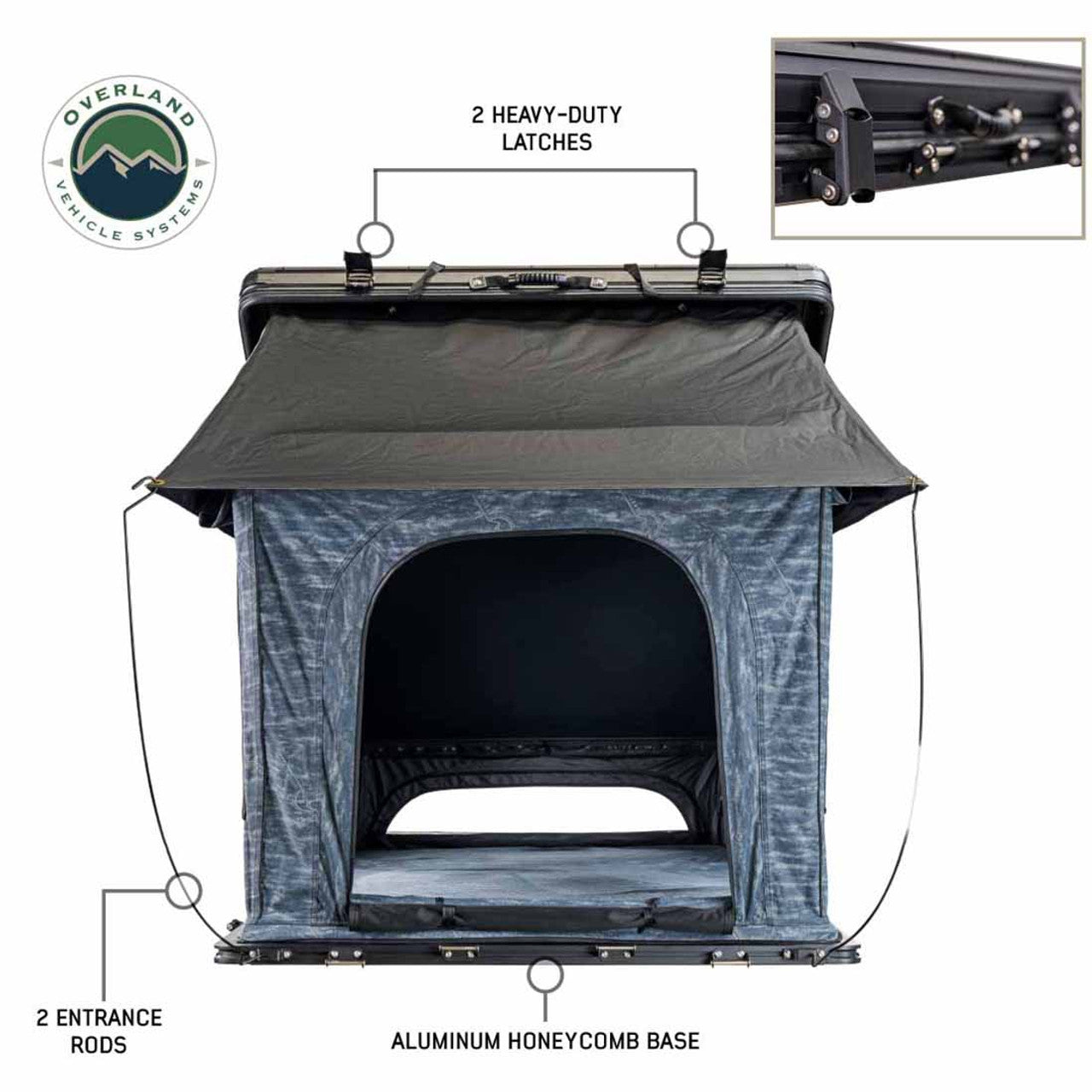 OVS | Roof Top Tent | XD Lhotse Clam Shell Aluminum Hard Shell Roof Top Tent, Blue Body & Black Rainfly | 18589902
