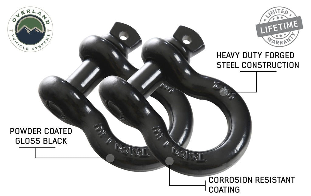 OVS | Winch Shackle | Recovery Shackle D-Rings - 3/4" 4.75 Ton - Black - Sold In Pairs | 19010201
