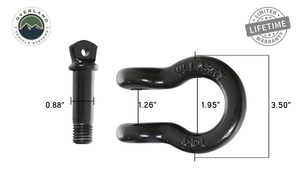 OVS | Winch Shackle | Recovery Shackle D-Rings - 3/4" 4.75 Ton - Black - Sold In Pairs | 19010201
