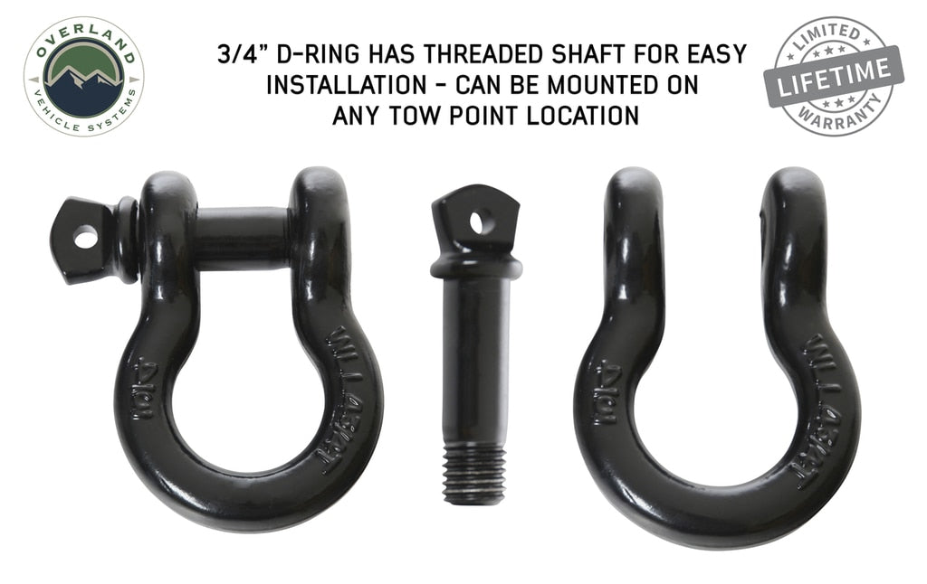 OVS | Winch Shackle | Recovery Shackle D-Rings - 3/4" 4.75 Ton - Black - Sold In Pairs | 19010201