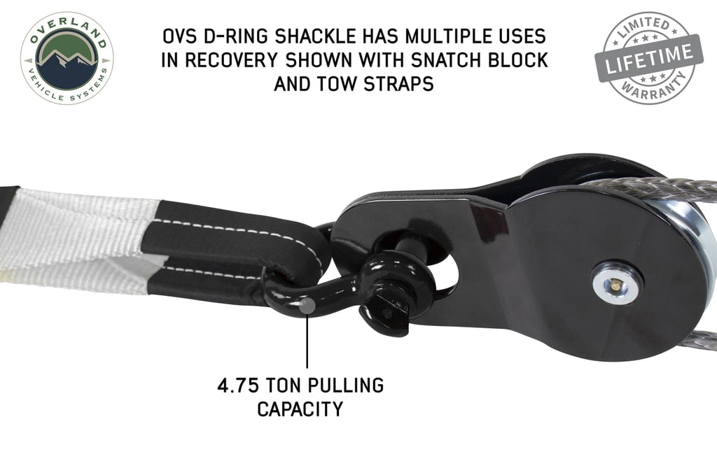 OVS | Winch Shackle | Recovery Shackle D-Rings - 3/4" 4.75 Ton - Black - Sold In Pairs | 19010201