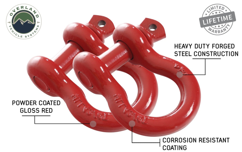 OVS | Winch Shackle | Recovery Shackle D-Rings 3/4" 4.75 Ton - Red - Sold In Pairs | 19010204