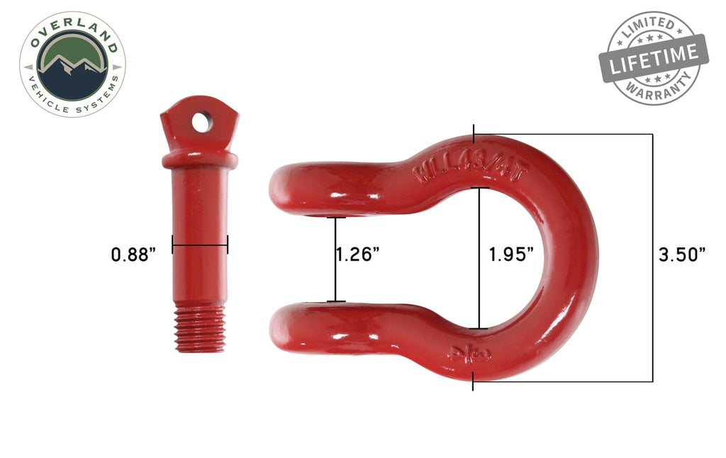 OVS | Winch Shackle | Recovery Shackle D-Rings 3/4" 4.75 Ton - Red - Sold In Pairs | 19010204
