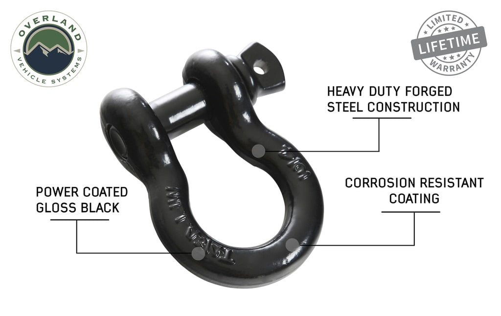 OVS | Winch Shackle | Recovery Shackle D-Ring 3/4" 4.75 Ton - Black | 19019901
