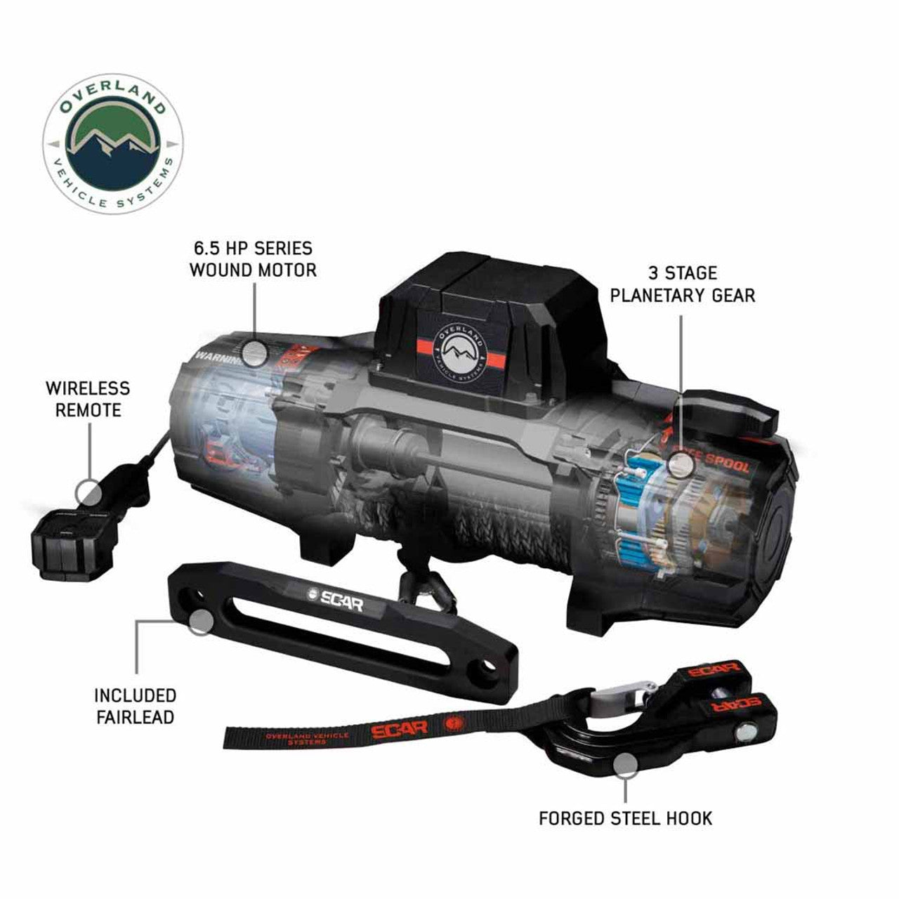 OVS | Winches | SCAR 12S - 12,000 lbs. Rated Synthetic Rope Winch | 19129901