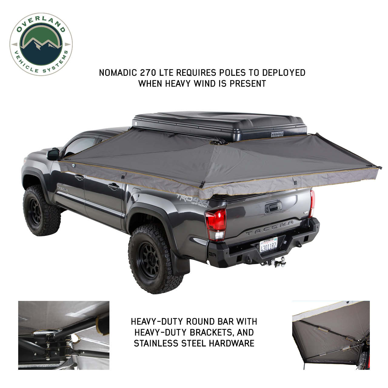 OVS | Roof Top Tent | HD Nomadic 270 LTE Awning - Driver Side - Dark Gray with Black Travel Cover Universal | 19679907