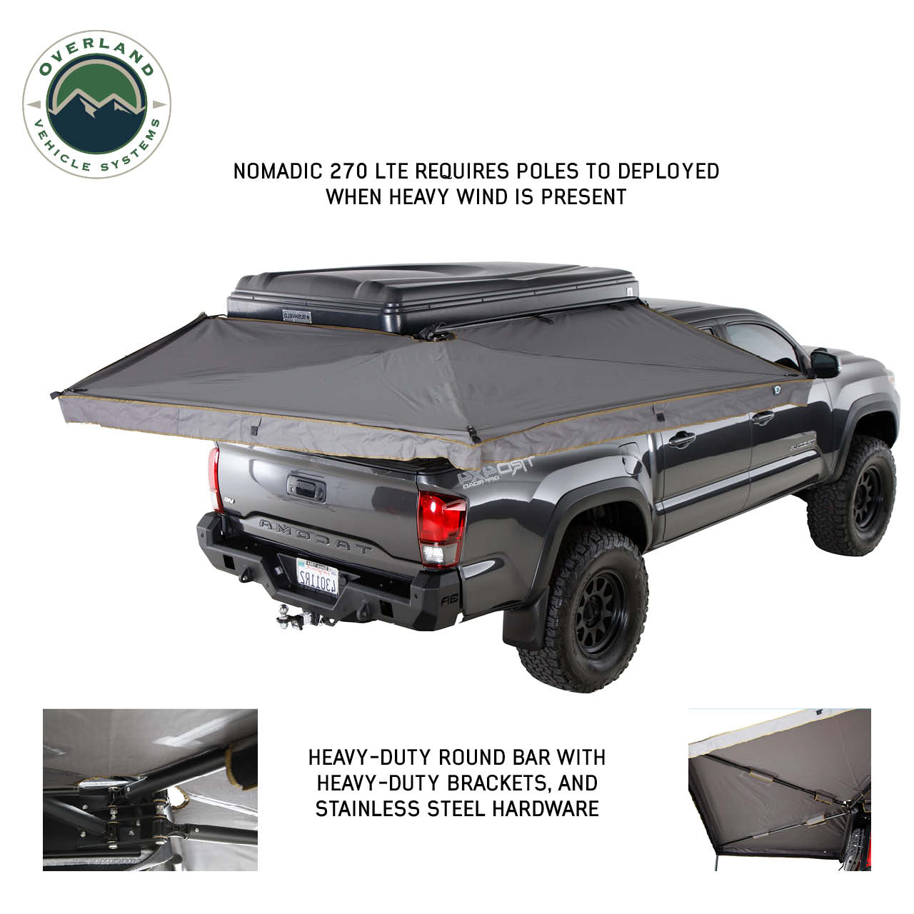 OVS | Roof Top Tent | HD Nomadic 270 LTE Awning - Passenger Side - Dark Gray with Black Travel Cover Universal | 19689909
