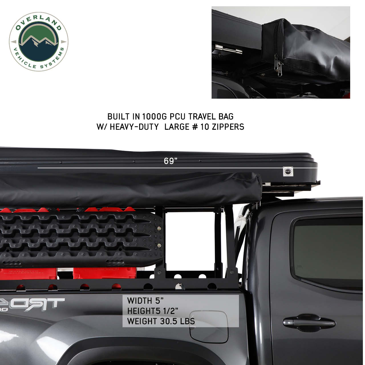 OVS | Roof Top Tent | HD Nomadic 270 LTE Awning - Passenger Side - Dark Gray with Black Travel Cover Universal | 19689909