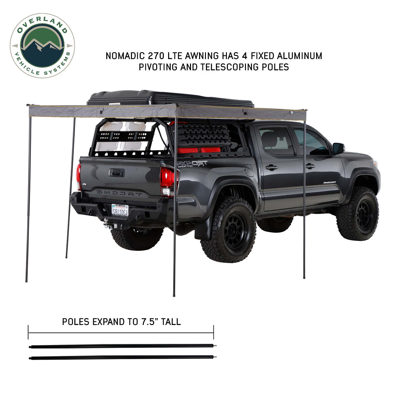 OVS | Roof Top Tent | HD Nomadic 270 LTE Awning - Passenger Side - Dark Gray with Black Travel Cover Universal | 19689909