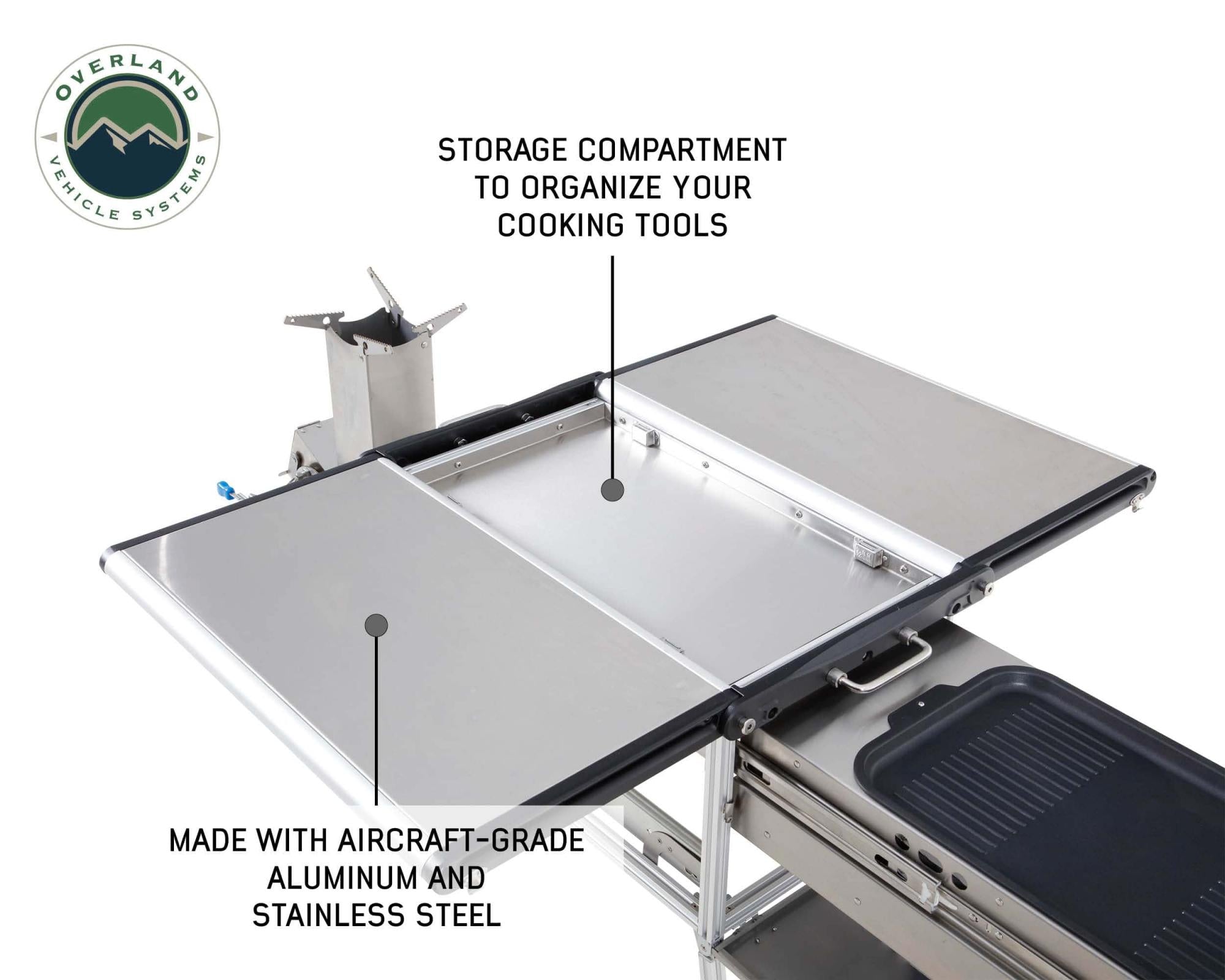 OVS | Table / Snack Tray | Komodo Camp Kitchen - Dual Grill, Skillet, Folding Shelves, and Rocket Tower - Stainless Steel | 30100001