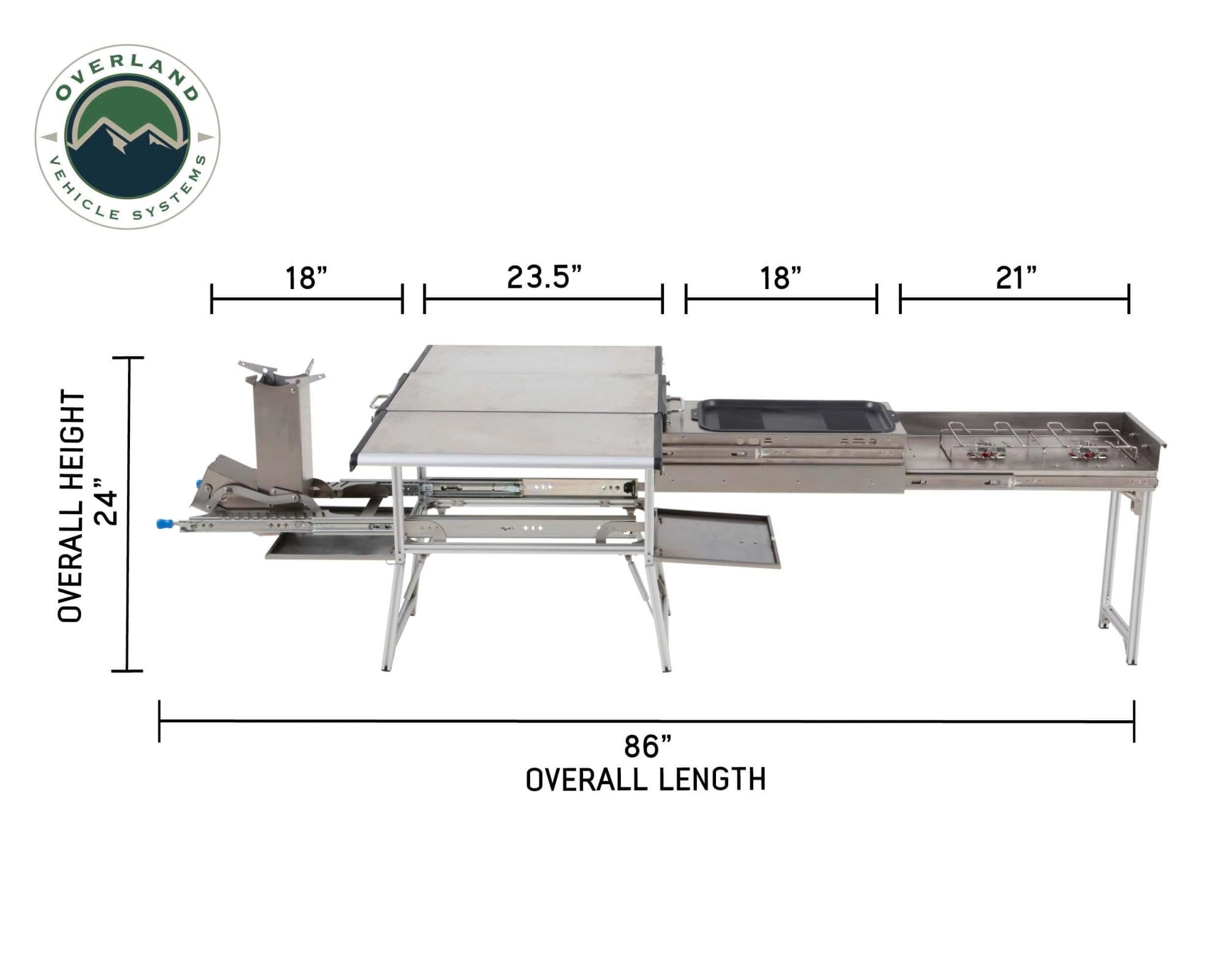OVS | Table / Snack Tray | Komodo Camp Kitchen - Dual Grill, Skillet, Folding Shelves, and Rocket Tower - Stainless Steel | 30100001