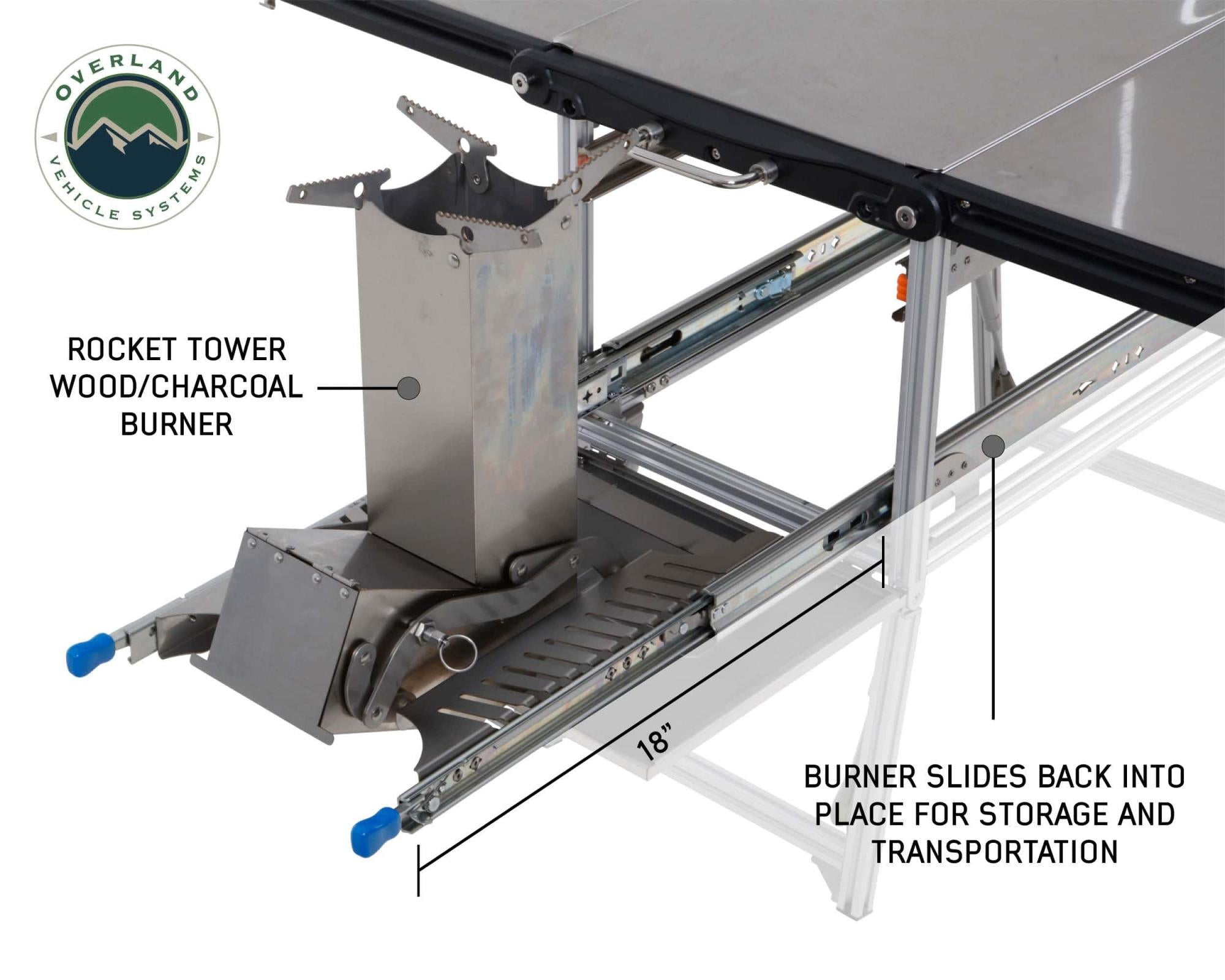 OVS | Table / Snack Tray | Komodo Camp Kitchen - Dual Grill, Skillet, Folding Shelves, and Rocket Tower - Stainless Steel | 30100001