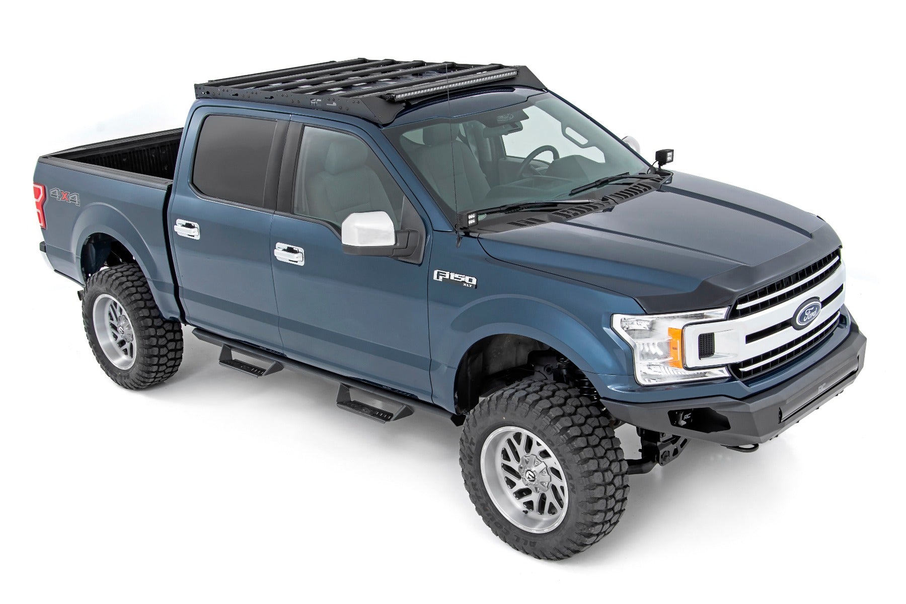 Rough Country | Roof Rack | Ford Roof Rack System w/Front and Rear Facing LEDs and 40 Inch Single Row Black Series Light Bar 15-18 Ford F-150 Rough Country | 51022