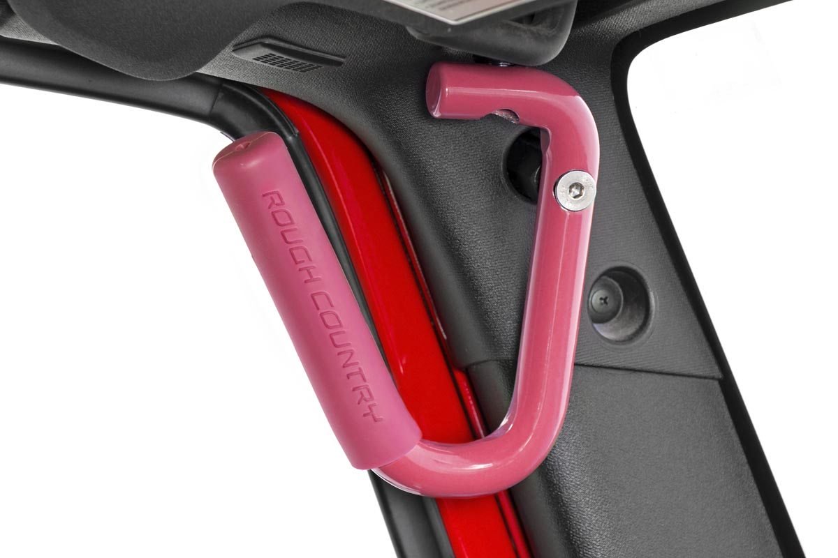 Rough Country | Grab Handles | Jeep Front Solid Steel Grab Handles 07-18 Wrangler JK Pink Rough Country | 6501PINK