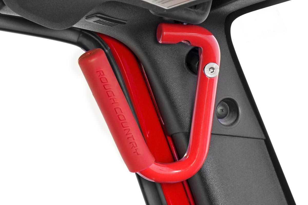 Rough Country | Grab Handles | Jeep Front Solid Steel Grab Handles 07-18 Wrangler JK Red Rough Country | 6501RED