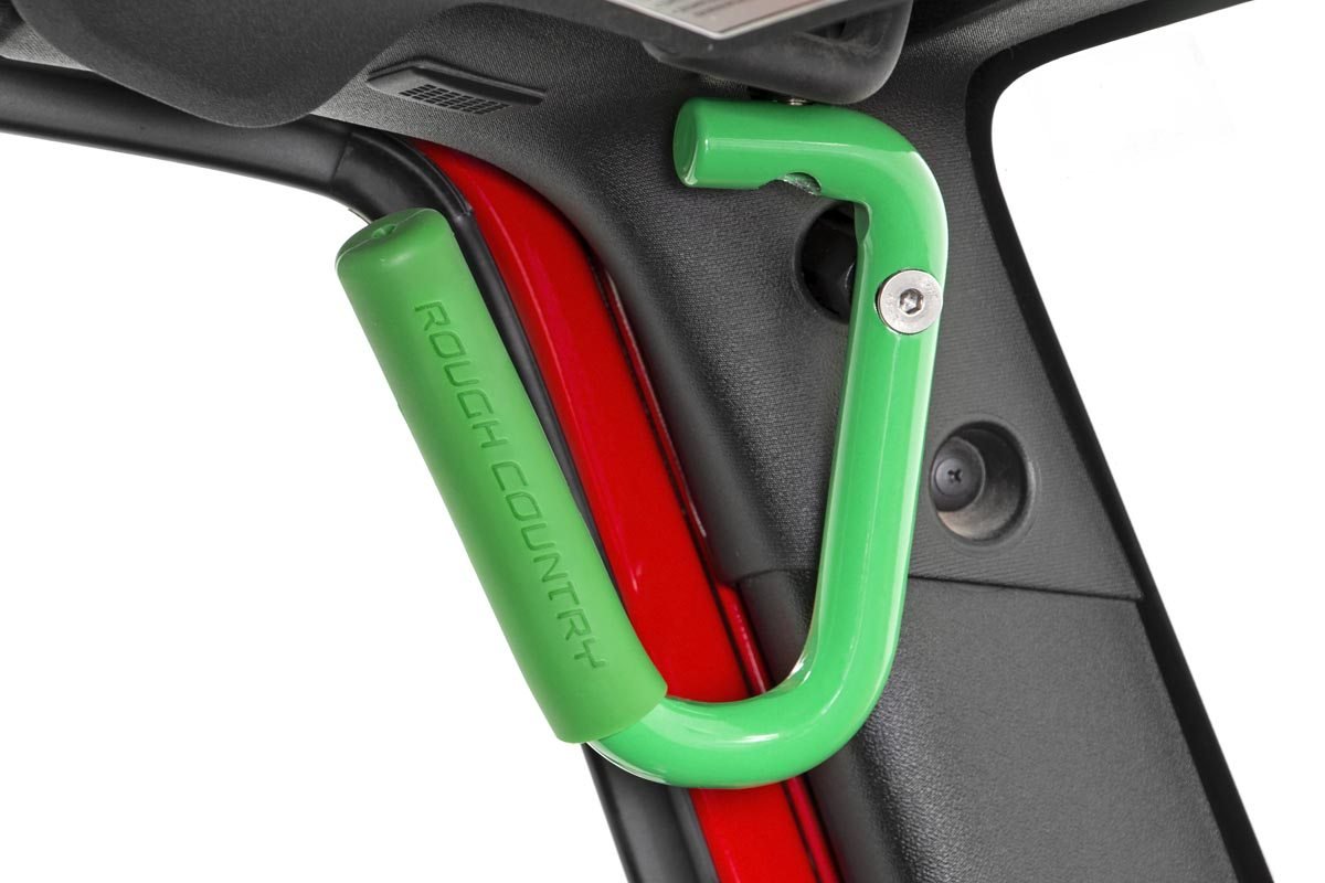 Rough Country | Grab Handles | Jeep Solid Steel Grab Handle Set 07-18 Wrangler JK Green Rough Country | 6503GREEN