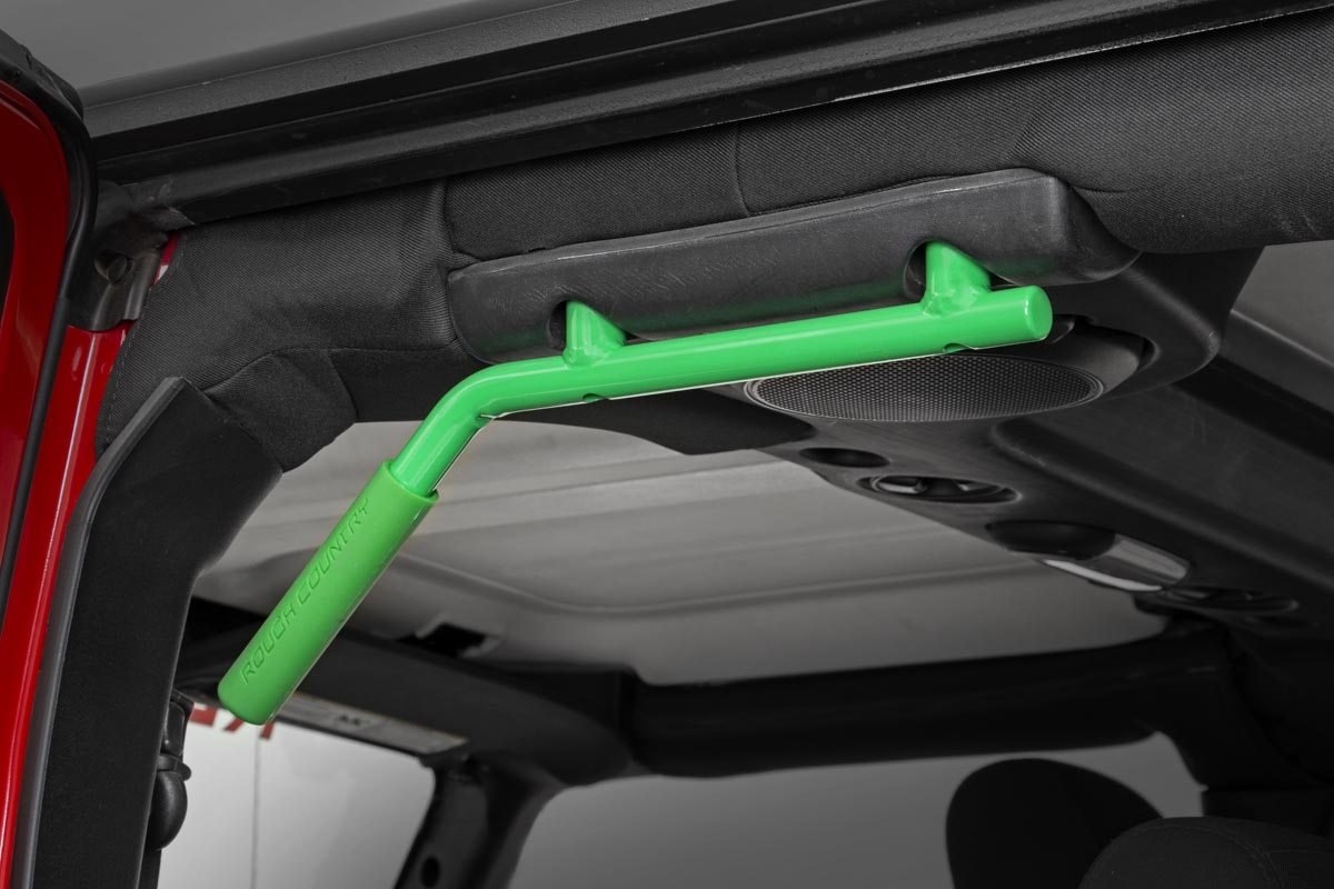 Rough Country | Grab Handles | Jeep Solid Steel Grab Handle Set 07-18 Wrangler JK Green Rough Country | 6503GREEN
