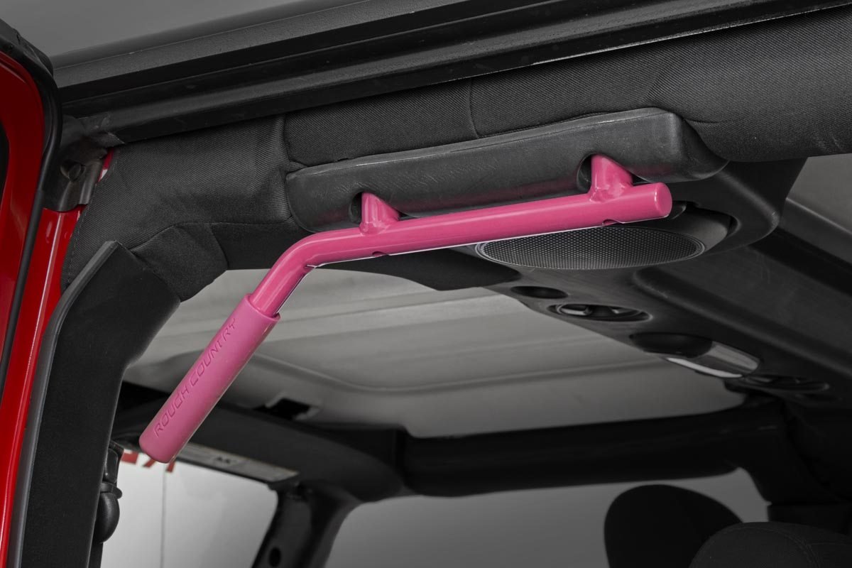 Rough Country | Grab Handles | Jeep Solid Steel Grab Handle Set 07-18 Wrangler JK Pink Rough Country | 6503PINK