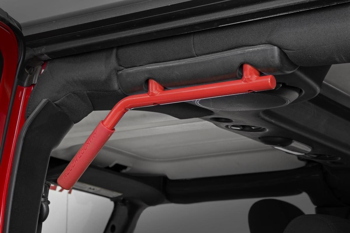 Rough Country | Grab Handles | Jeep Solid Steel Grab Handle Set 07-18 Wrangler JK Red Rough Country | 6503RED