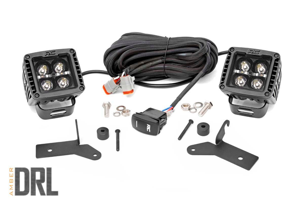 Jeep JL/Gladiator 2 Inch LED Lower Windshield Kit Black Series w/Amber DRL For 18-Pres Wrangler JL/20-Pres Gladiator Rough Country