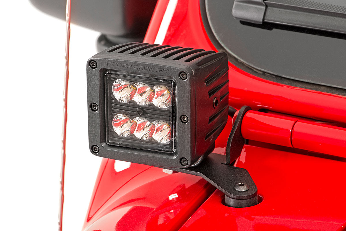 Rough Country | LED Light Pods | Jeep JL/Gladiator 2 Inch LED Lower Windshield Kit Black Series w/White DRL For 18-Pres Wrangler JL/20-Pres Gladiator Rough Country | 70052DRL